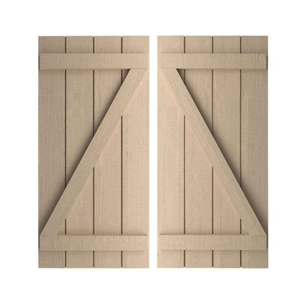 22 in. x 48 in. Timberthane Polyurethane 4-Board Joined Board-n-Batten Rough Cedar Faux Wood Shutters w/Z-Board Pair -  Ekena Millwork, SHUBJZ22X48RCPR