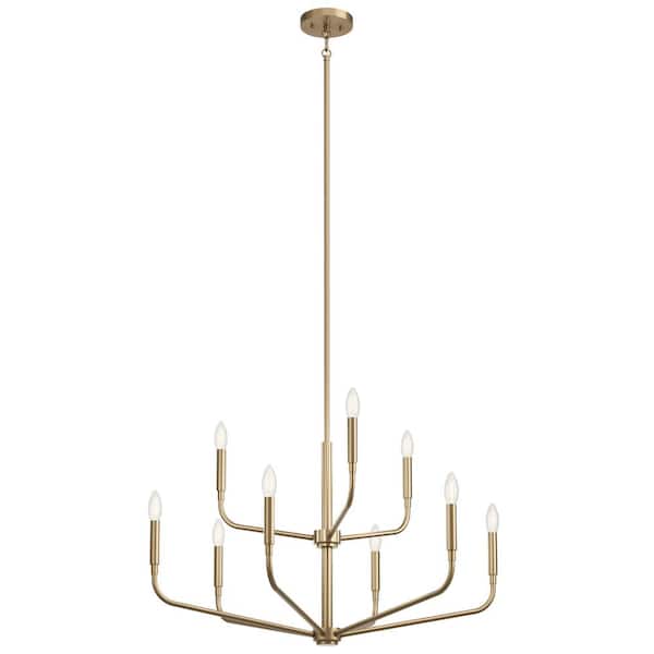 Madden 32 in. 9-Light Champagne Bronze Modern Candle Tiered Chandelier for Dining Room