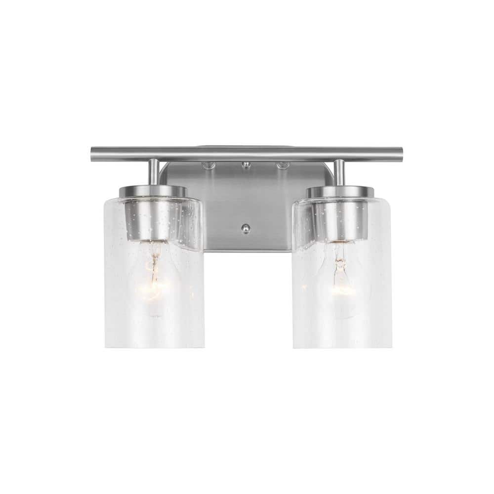 Oslo 12.5 in. 2-Light Brushed Nickel Contemporary Transitional Wall Bath Vanity Light with Clear Seeded Glass Shades price history on PriceWatchPro