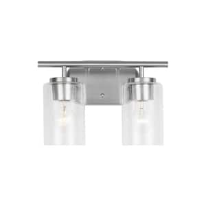 Oslo 12.5 in. 2-Light Brushed Nickel Contemporary Transitional Wall Bath Vanity Light with Clear Seeded Glass Shades