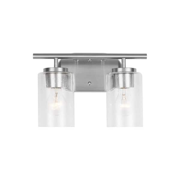 Generation Lighting Oslo 12.5 in. 2-Light Brushed Nickel Contemporary Transitional Wall Bath Vanity Light with Clear Seeded Glass Shades