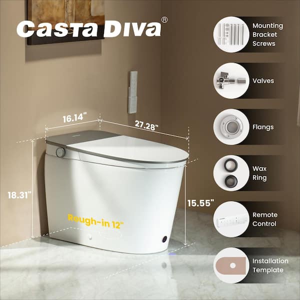 Elongated Electric Bidet Toilet 1.28 GPF in White with Auto Open Close, Foam Schield, Kid-Friendly, Auto Temp Control