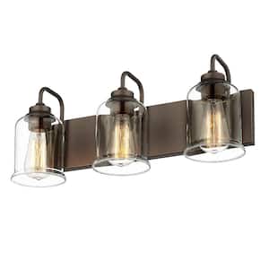 20.5 in. 3-Light Modern Industrial Oil Rubbed Bronze Vanity Light Bathroom Sconces Wall Lighting with Clear Glass Shade