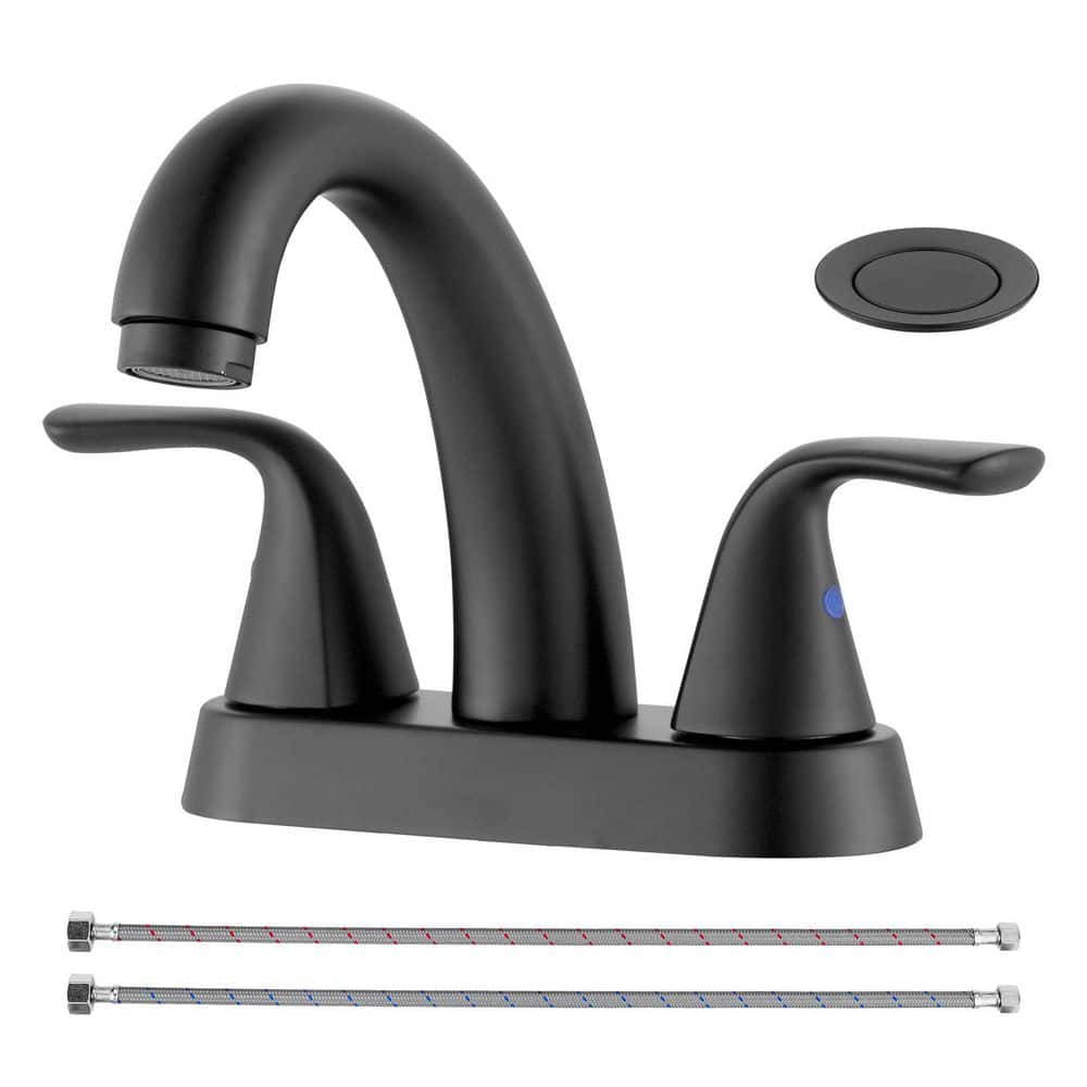 4 in. Centerset Double Handle Bathroom Faucet with Pop-up Drain and Supply Lines in Matte Black price history on PriceWatchPro