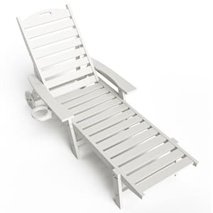 HDPE Plastic Outdoor Patio Reclining Chaise Lounge Chair in White