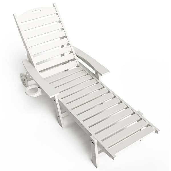 PamaPic HDPE Plastic Outdoor Patio Reclining Chaise Lounge Chair in White