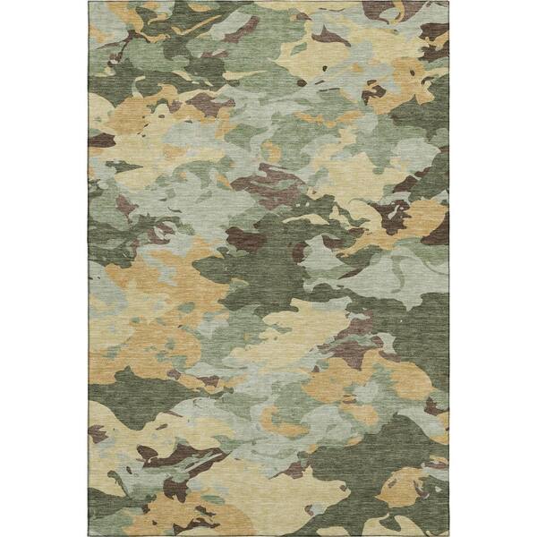 Mayfield Premium Machine Washable Abstract AMF2497 Olive 10 ft. x 14 ft. Area Rug