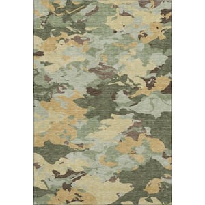 Mayfield Premium Machine Washable Abstract AMF2497 Olive 5 ft. x 7 ft. 6 in. Area Rug