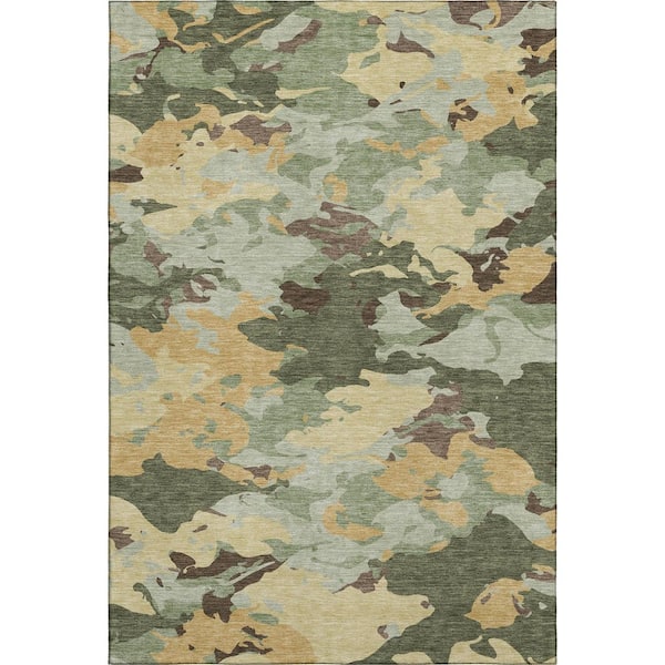 Mayfield Premium Machine Washable Abstract AMF2497 Olive 9 ft. x 12 ft. Area Rug