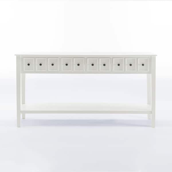 Uixe 60in.L Beige Standard Rectangle Wood Console Table with Drawers