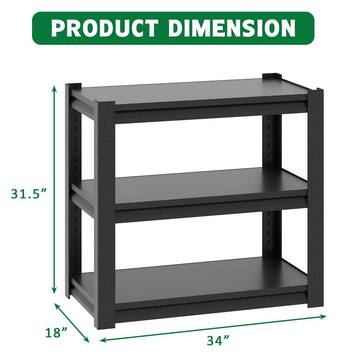 GQB 3-Tier Heavy Duty Storage Rack With Adjustable Height, Metal Shelving-34 x 18 x 32 Black SHELVING-6