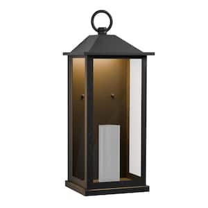14 in. Black Integrated LED Outdoor Hardwired Wall Lantern Sconce with Clear Glass