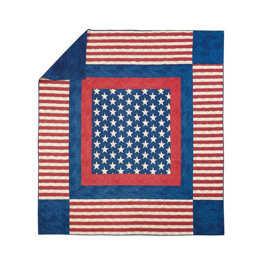 Classic Americana Patchwork King Cotton Quilt Set with Reversible Blue Denim