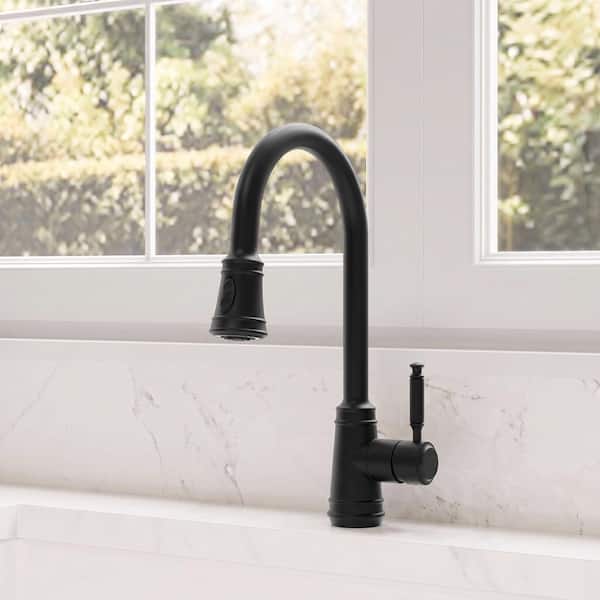17.5 in. Single Handle 360° Swivel Pull Down Sprayer Kitchen Faucet with Advanced Spray in Matte Black