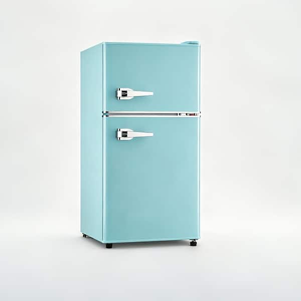 3.5 Cu.ft Blue 2-Door Mini Fridge, Built-in Freezer, Removable Shelves, For Kitchen & Apartment
