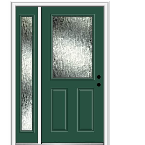 MMI Door 53 in. x 81.75 in. Left-Hand Inswing 1/2 Lite Rain Glass Painted Hunter Green Prehung Front Door on 4-9/16 in. Frame