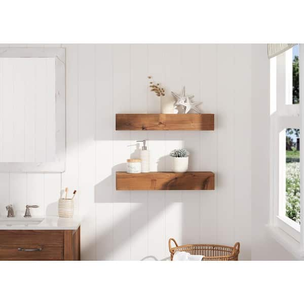 5 Tier Rustic Solid online Wood Floating Shelves White and White Brackets