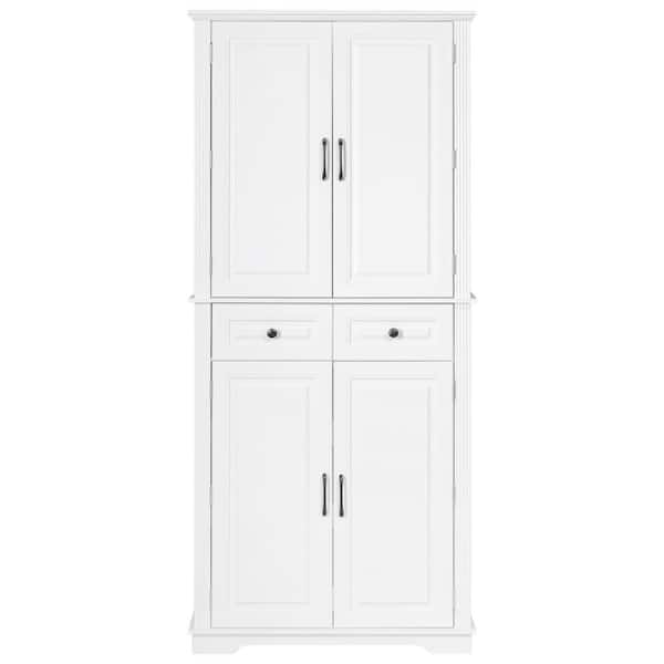 71 in. Farmhouse Tall Pantry Cabinet with Pull-Out Organizers and Drawers in White