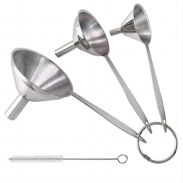 3-Piece Silver Stainless Steel Funnel Set with Long Handle for Bottles and Jars, 3 in.