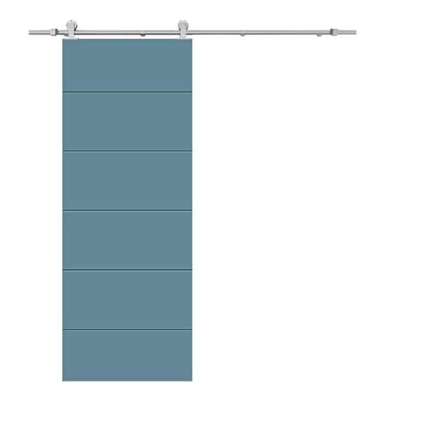 CALHOME Modern Classic 24 in. x 80 in. Dignity Blue Stained Composite MDF Paneled Sliding Barn Door with Hardware Kit