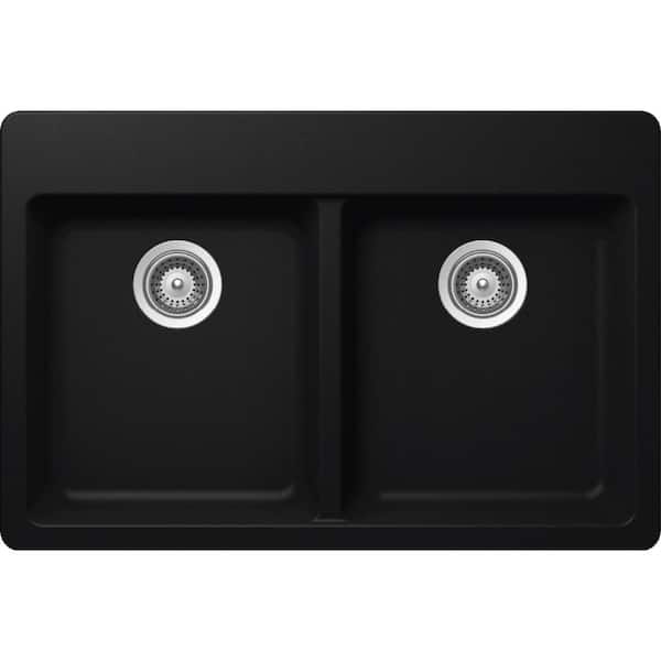 Elkay Schock Drop-In/Undermount Quartz Composite 33 in. 50/50 Double Bowl Kitchen Sink in Black