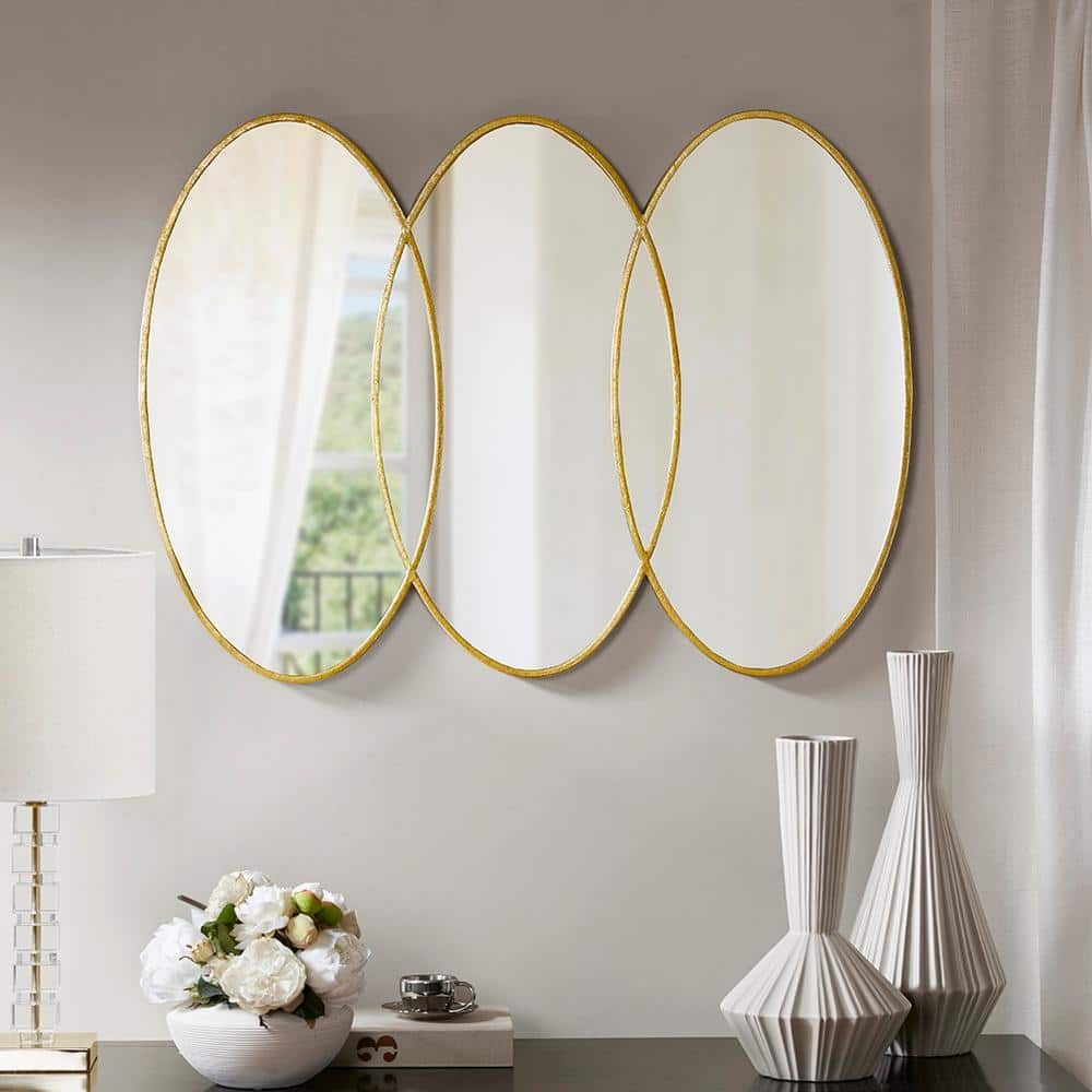 40 in. W x 30 in. H Rectangle Antique Metal Frameld Gold Trio Wall Mirror f