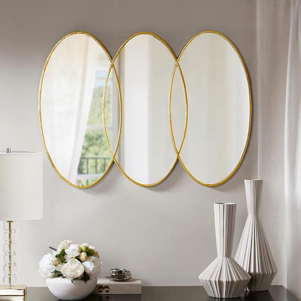 Unbranded 40 in. W x 30 in. H Rectangle Antique Metal Frameld Gold Trio Wall Mirror for Home Decorativve, No Assembly Required