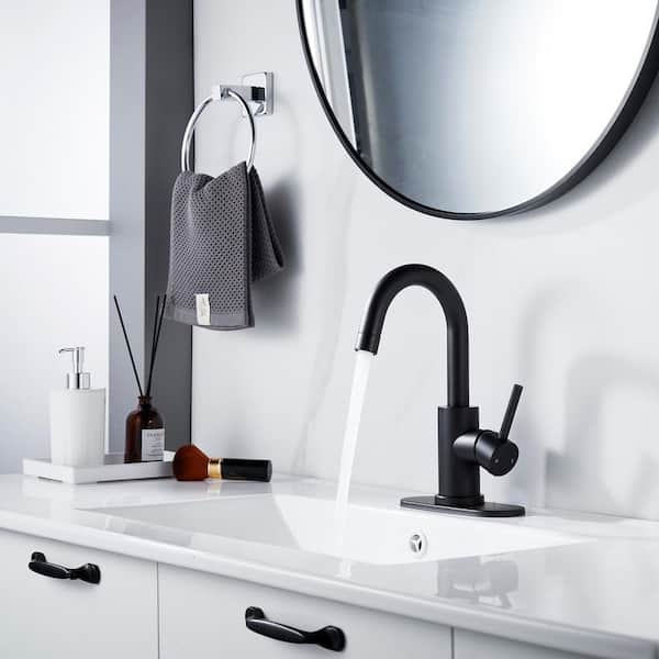 Single Handle Utility Faucet With Swing Spout Deck Plate Included in Matte Black