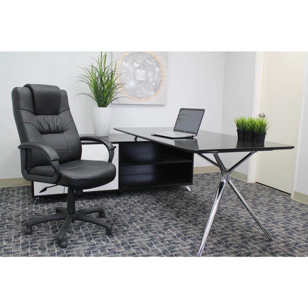 Black High Back Leather Executive Swivel Chair with Fixed Arms