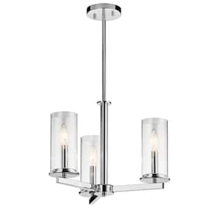 Crosby 18 in. 3-Light Chrome Contemporary Candlestick Cylinder Convertible Chandelier for Dining Room