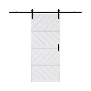 36 in. x 84 in. Paneled 4 Segments Wave Design White MDF Prefinished Barn Door Slab with Installation Hardware Kit