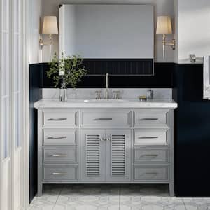 Kensington 55 in. W x 22 in. D x 36 in. H Freestanding Bath Vanity in Grey with White Marble Top