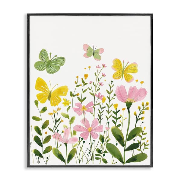 Stupell Industries Whimsical Garden Butterflies by LSR Design Studio Black Framed Nature Giclee Art Print 20 in. x 16 in.