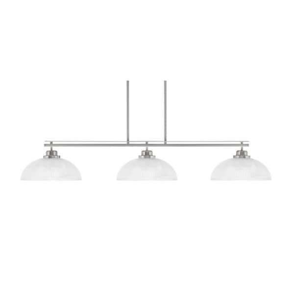 Unbranded Monroe 3-Light Billiard Light, Round Fitter, Brushed Nickel Finish, 13 in. Clear Ribbed Glass