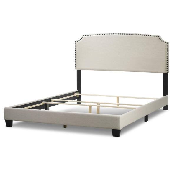 Glamour Home Arezo Beige Fabric Queen Bed with Black Nail