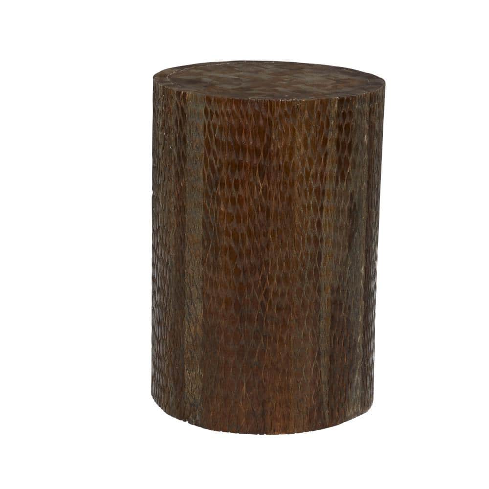 Brown Teak Wood Round Carved Accent Table