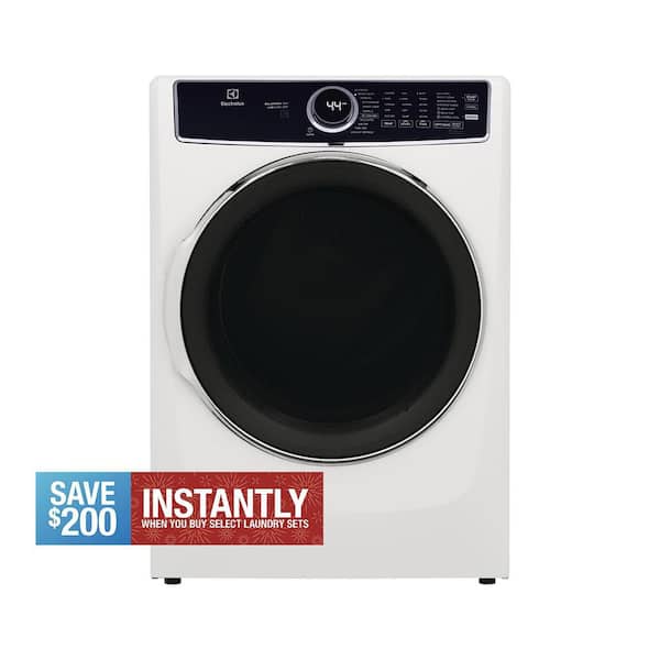 27 in. W 8 cu. ft. Front Load Electric Dryer with Perfect Steam and LuxCare Dry System, ENERGY STAR in White