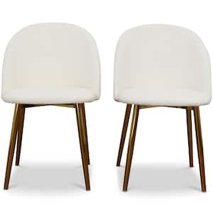 Violeta White Boucle with Gold Metal Legs Cute Dining Room and Kitchen Chair Set of 2
