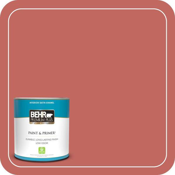 BEHR PREMIUM PLUS 1 qt. #HDC-CL-10 Tapestry Red Satin Enamel Low Odor Interior Paint & Primer