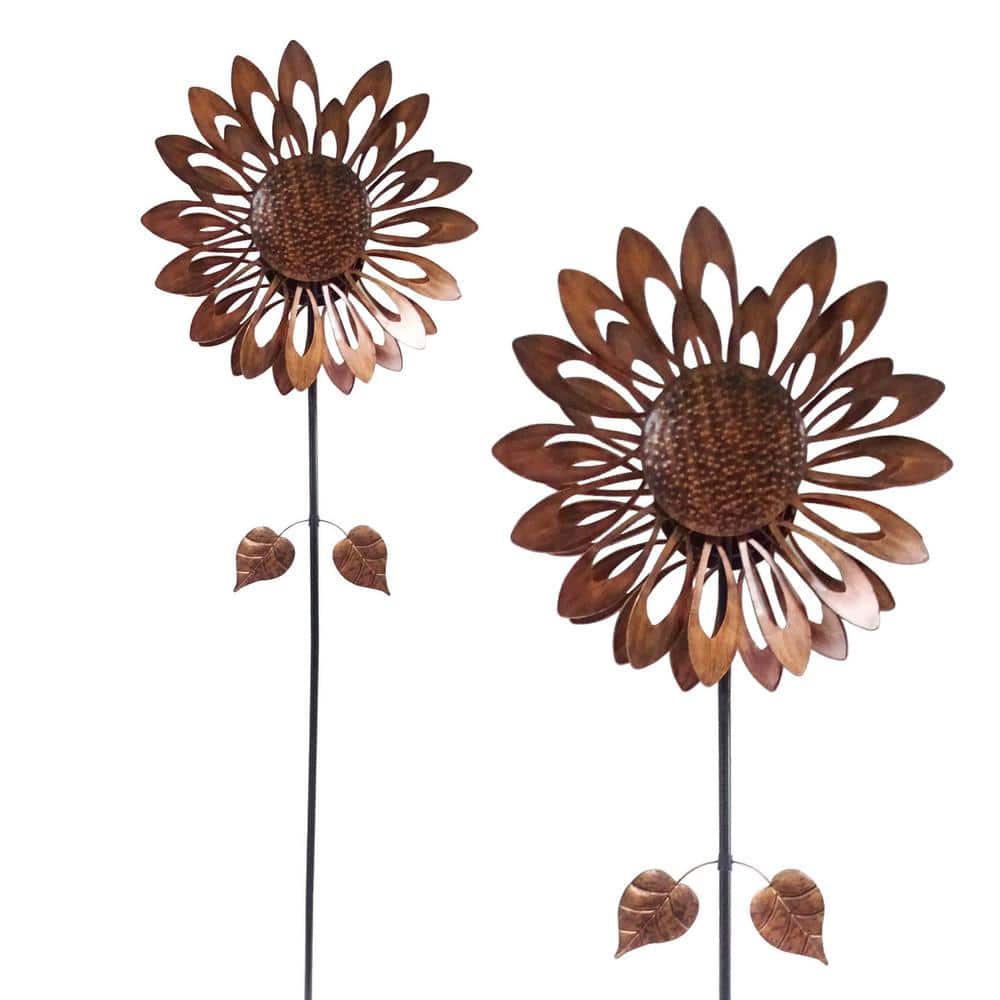 Bronze Sunflower Wind Spinner Stake