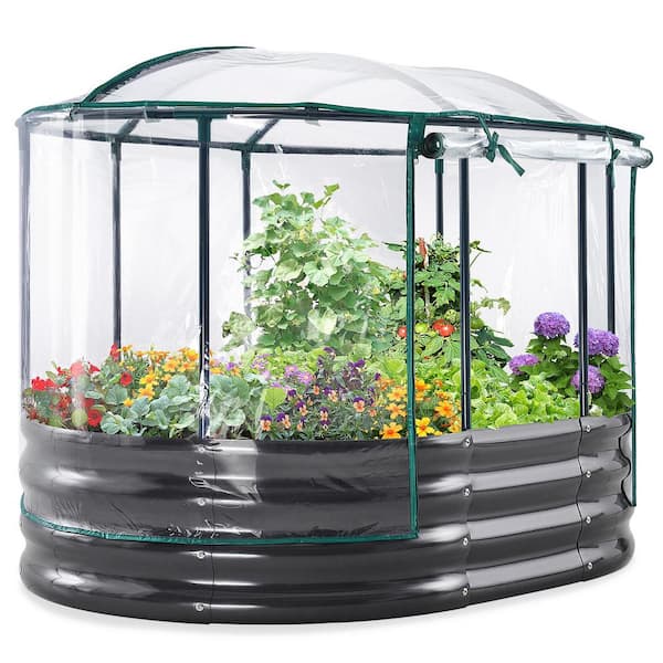 47.2 in. L x 35.4 in. W x 36.6 in. H Oval Black Outdoor Metal Galvanized Raised Garden Bed, Ground Planter Box