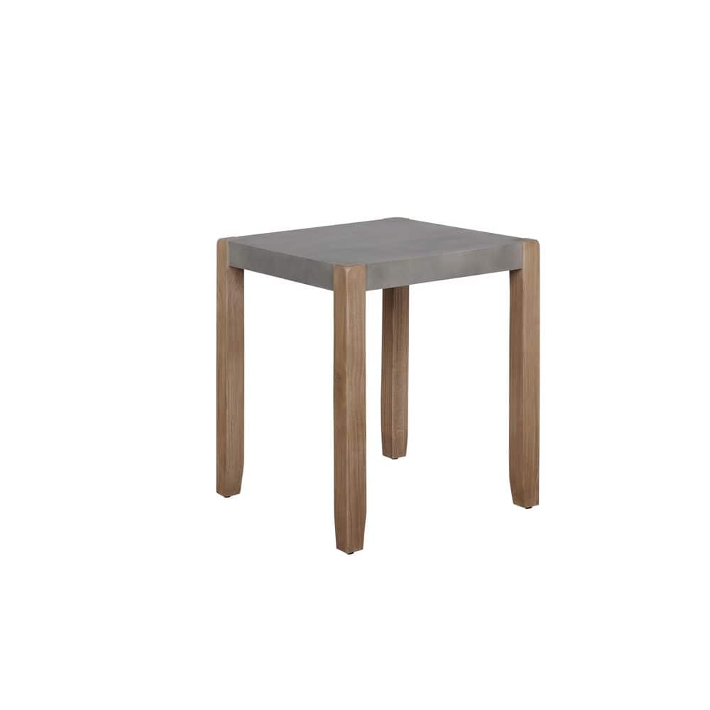 Rustic Faux Concrete and Light Amber Wood Square End Table