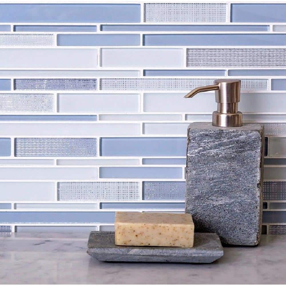White and Blue Linear Glass Mosaic Tile for Walls