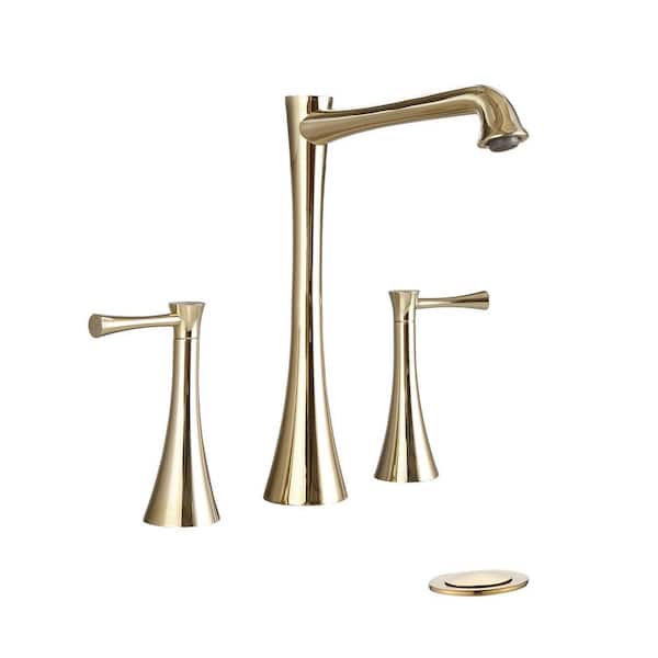 YASINU 8 in. Widespread Double-Handle Bathroom Vessel Faucet Combo Kit Pop-Up Drain Assembly in Gold