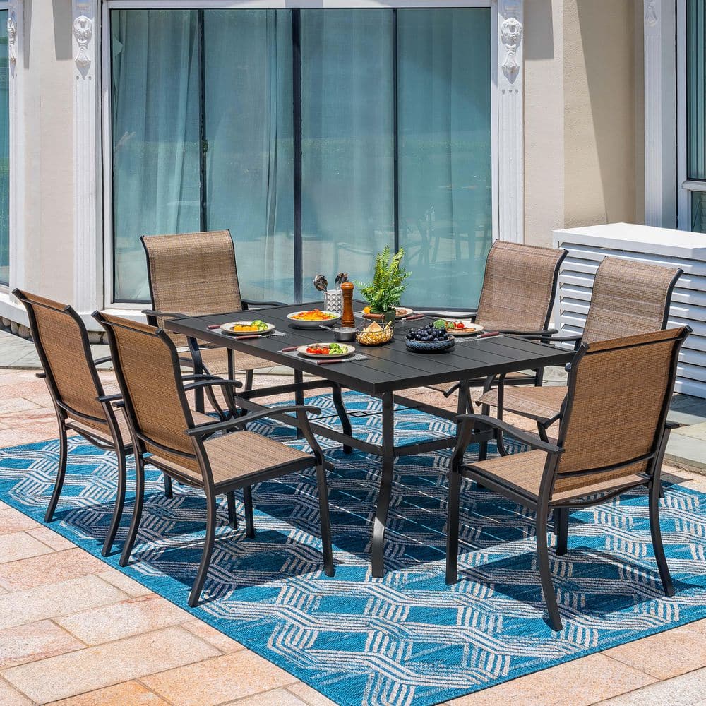 Nuu Garden 7-Pieces Rust-Free Metal Outdoor Patio Dining Set with 6 Textilene Dining Chairs and Rectangular Dining Table SID006-06
