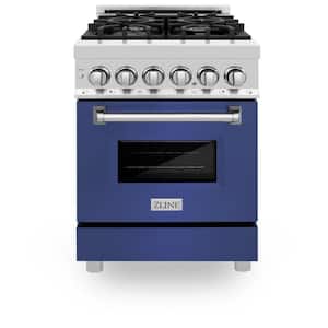 24" 2.8 cu. ft. Dual Fuel Range with Gas Stove and Electric Oven in Stainless Steel and Blue Matte Door