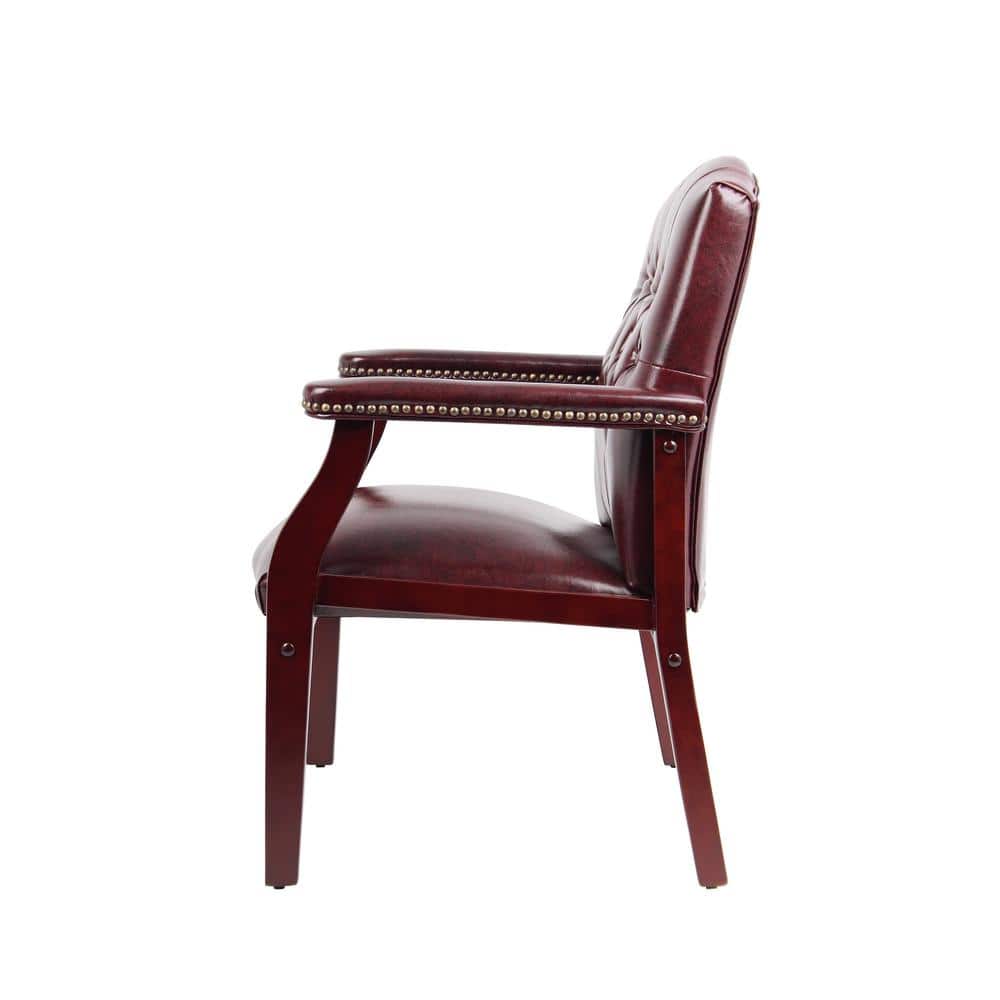 Oxblood Vinyl and Mahogany Traditional Guest Chair