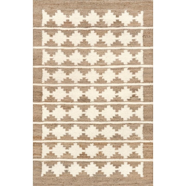 nuLOOM Livy Handmade Jute and Leather Tribal Fringe Natural 8 ft. x 10 ft. Area Rug