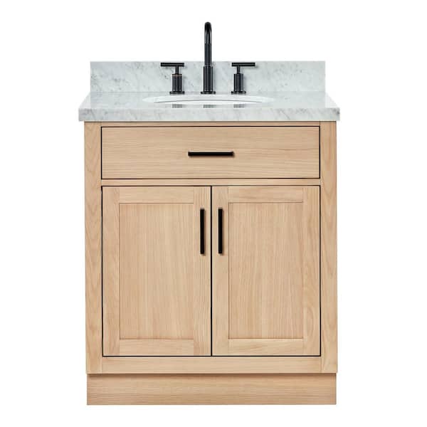 Hepburn 30 in. W x 22 in. D x 36 in. H Single Freestanding Bath Vanity in Oak with Italian Carrara Marble Top