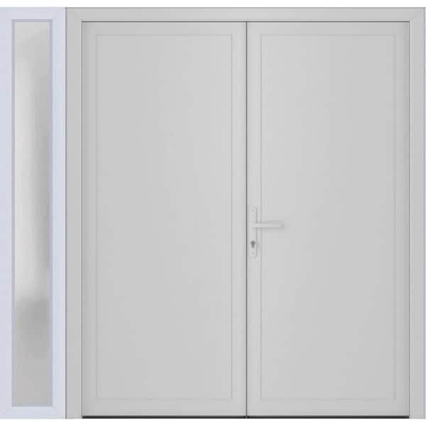 72+ 14 in. x 80 in. Right-hand/Inswing Frosted Glass White Silk Steel Prehung Front Door with Hardware